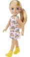 Barbie Chelsea Doll (Blonde) Wearing Rainbow-Print Dress and Yellow Shoes on Sale