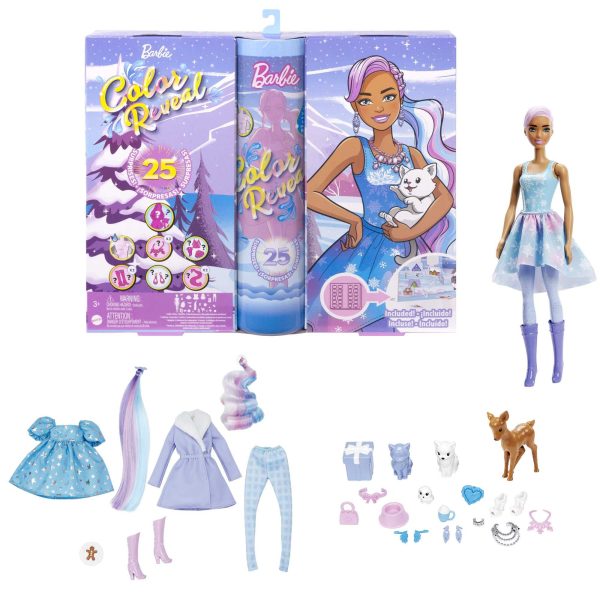 Barbie Color Reveal Advent Calendar, 1 Color Reveal Doll & 3 Pets, Clothes, Accessories & 2 Hair Extensions For Discount