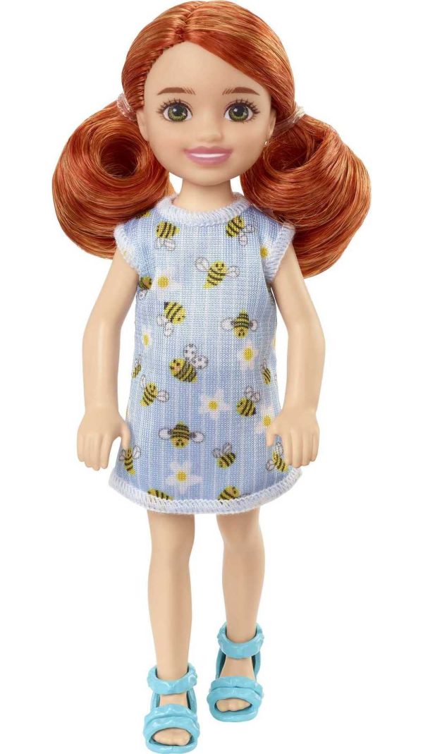 Barbie Chelsea Doll (Red Hair) Wearing Bumblebee & Flower-Print Dress and Blue Sandals Online Sale