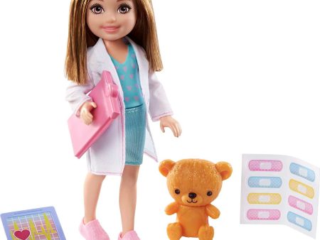 Barbie Chelsea Can Be Playset with Brunette Chelsea Doctor Doll (6-in), Clipboard, EKG Reader, Band-aid Stickers,2 Medical Tools, Teddy Bear Supply