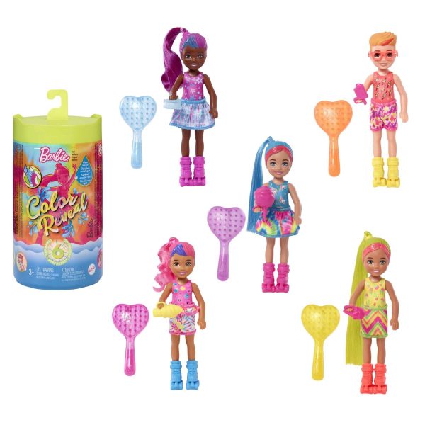 Barbie Color Reveal Chelsea Doll with 6 Surprises, Color Change and Accessories, Neon Tie-Dye Series For Sale