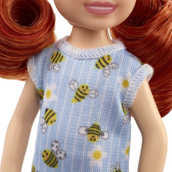 Barbie Chelsea Doll (Red Hair) Wearing Bumblebee & Flower-Print Dress and Blue Sandals Online Sale