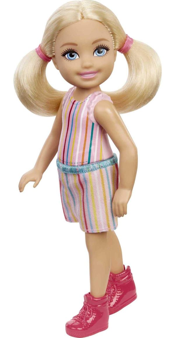 Barbie Chelsea Doll (6-inch Blonde) Wearing Skirt with Striped Print and Pink Boots Fashion