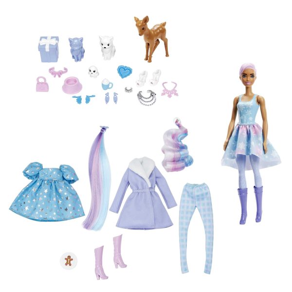 Barbie Color Reveal Advent Calendar, 1 Color Reveal Doll & 3 Pets, Clothes, Accessories & 2 Hair Extensions For Discount