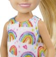 Barbie Chelsea Doll (Blonde) Wearing Rainbow-Print Dress and Yellow Shoes on Sale