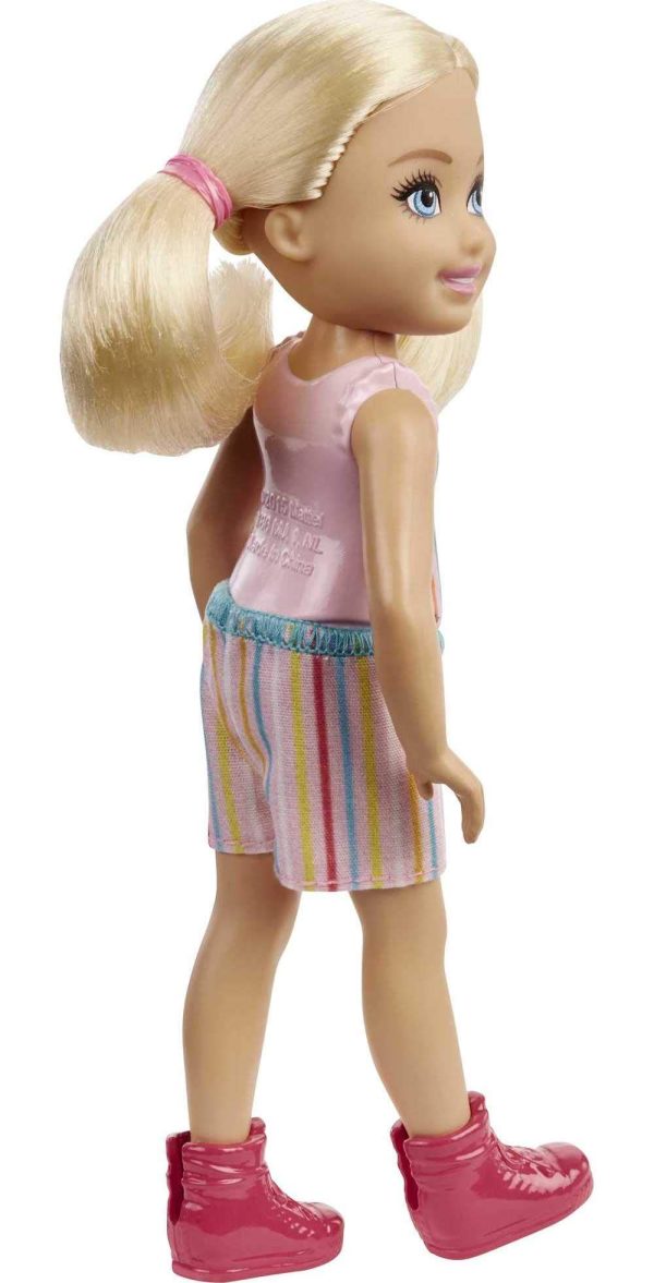 Barbie Chelsea Doll (6-inch Blonde) Wearing Skirt with Striped Print and Pink Boots Fashion