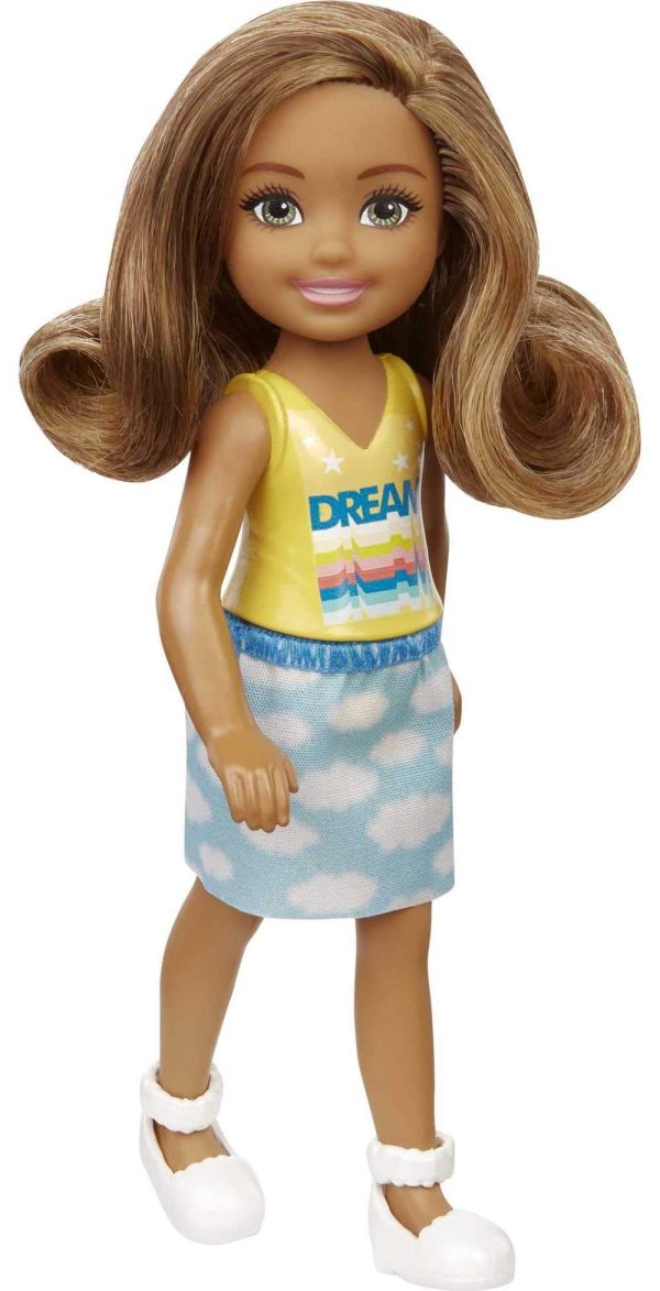 Barbie Chelsea Doll (6-inch Brunette) Wearing Skirt with Cloud Print and White Shoes For Discount